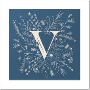 Botanical Letter V (Lake Blue) Posters and Art